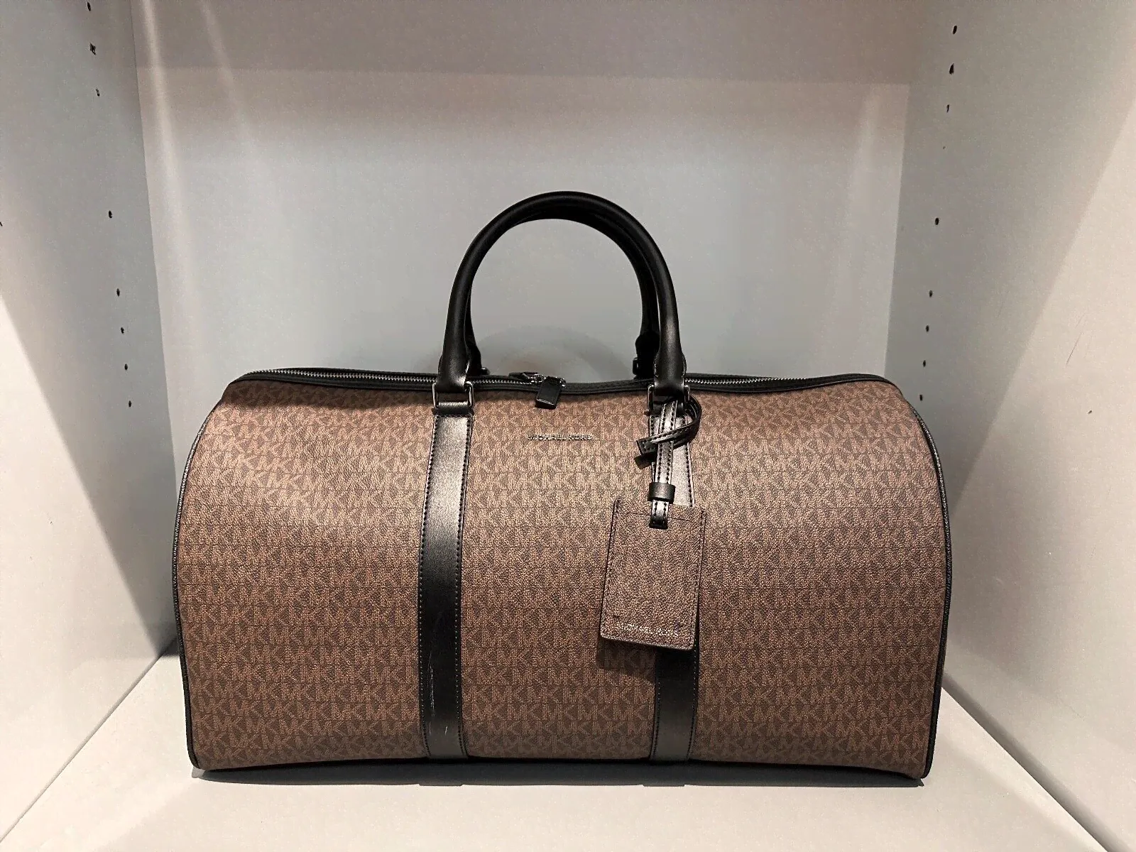michael kors HARRISON TRAVEL BROWN BLACK MK SIGNATURE XL WEEKENDER DUFFLE BAG