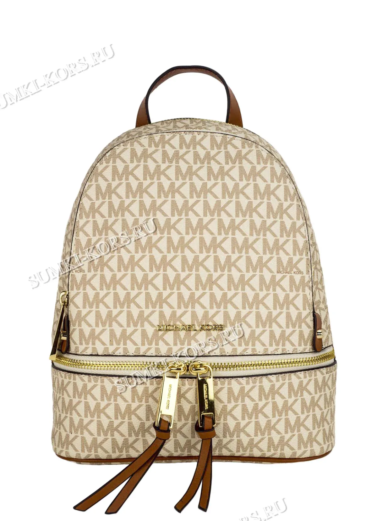 Рюкзак Michael Kors Rhea Logo MK Small молочного цвета с коричневой отделкой-0