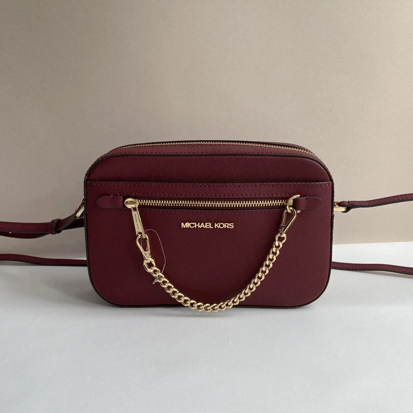 Сумка Michael Kors Jet Set с цепочкой, бордовая-0