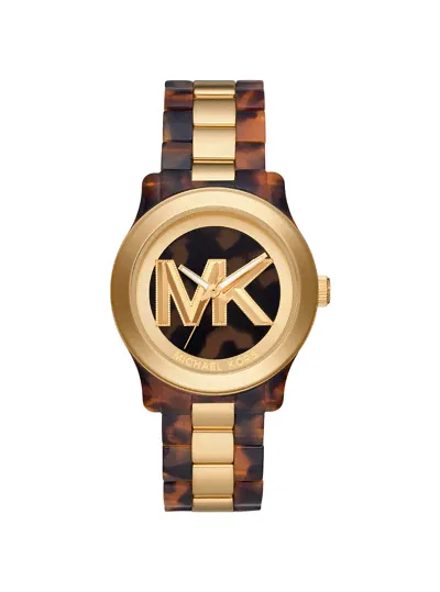 Часы Michael Kors Runway Gold-Tone and Tortoiseshell Acetate Watch, коричневый mk7354 | tortoise (mbz149818)-3
