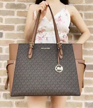 Michael Kors Gilly Large Jet set Drawstring Top Zip Tote Brown MK Signature