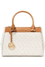 Michael Michael Kors Woman Embellished Logo-print Pebbled-leather Tote Light Brown