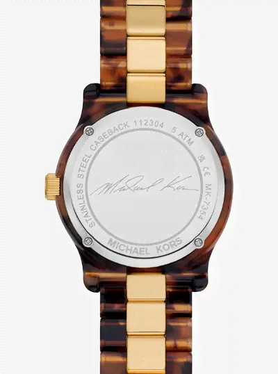 Часы Michael Kors Runway Gold-Tone and Tortoiseshell Acetate Watch, коричневый mk7354 | tortoise (mbz149818)-0