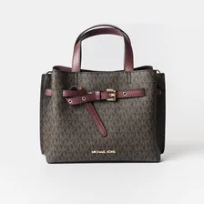 Сумка Michael Kors Emilia Small, коричневый монограмм/бордовый