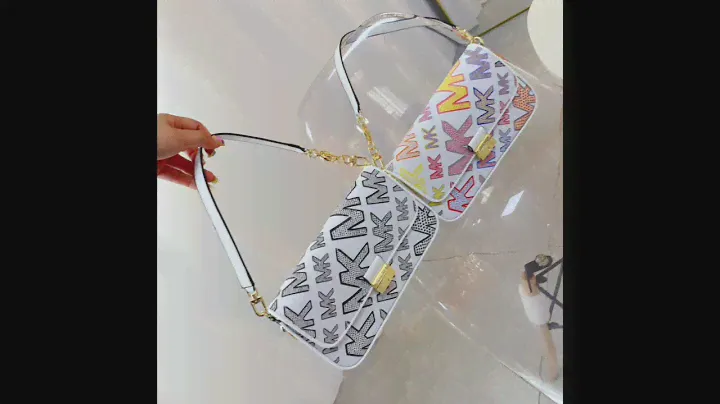 Michael Kors Bradshaw MK Letters Convertible Shoulder Bag Black Optic White-B-MK-BRA-BK