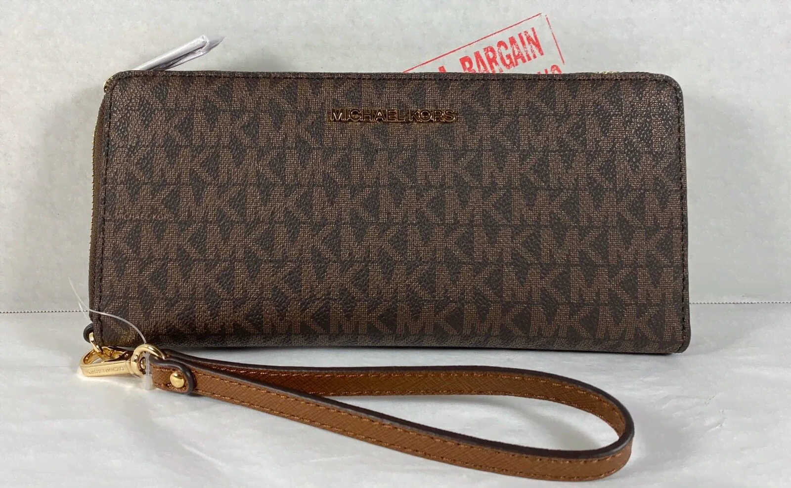 Michael Kors Jet Set Brown Mk Signature Large Travel Continental Wallet Wristlet-0