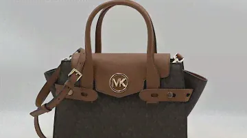 Michael Kors Carmen Small Logo and Leather Belted Satchel Messenger Bag in Brown | 196163080611