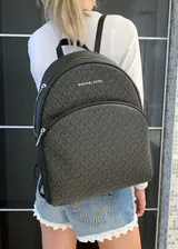 MICHAEL KORS ABBEY LARGE BACKPACK BLACK MK SIGNATURE PVC LEATHER BLACK